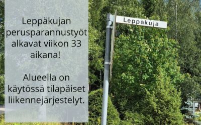 Leppäkujan perusparannustyöt alkavat viikon 33 aikana